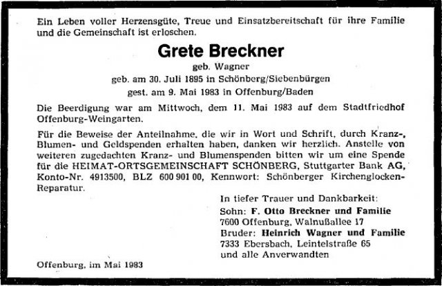 Wagner Grete 11895-1983 Todesanzeige